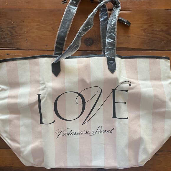 Victoria's Secret Pink/Light Cream Stripe Tote Bag - NWT - Picture 1 of 7